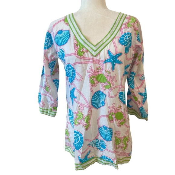 Gretchen Scott Womens Size Small Sea Life Crab Seashell Tunic Top - Picture 1 of 7